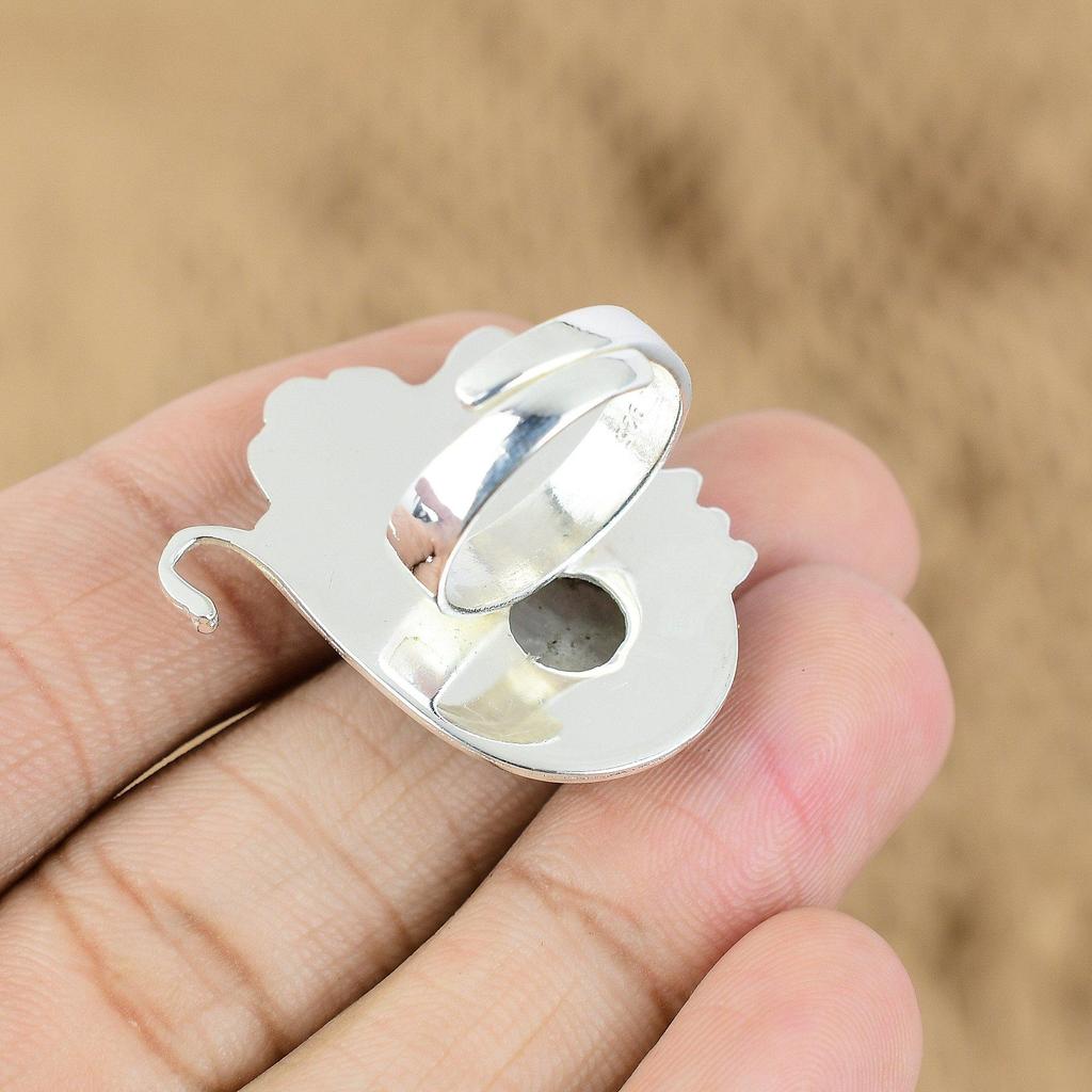 925 Silver Rainbow Moonstone Stone New Flower Birthday Crown Chakra Ring Jewelry