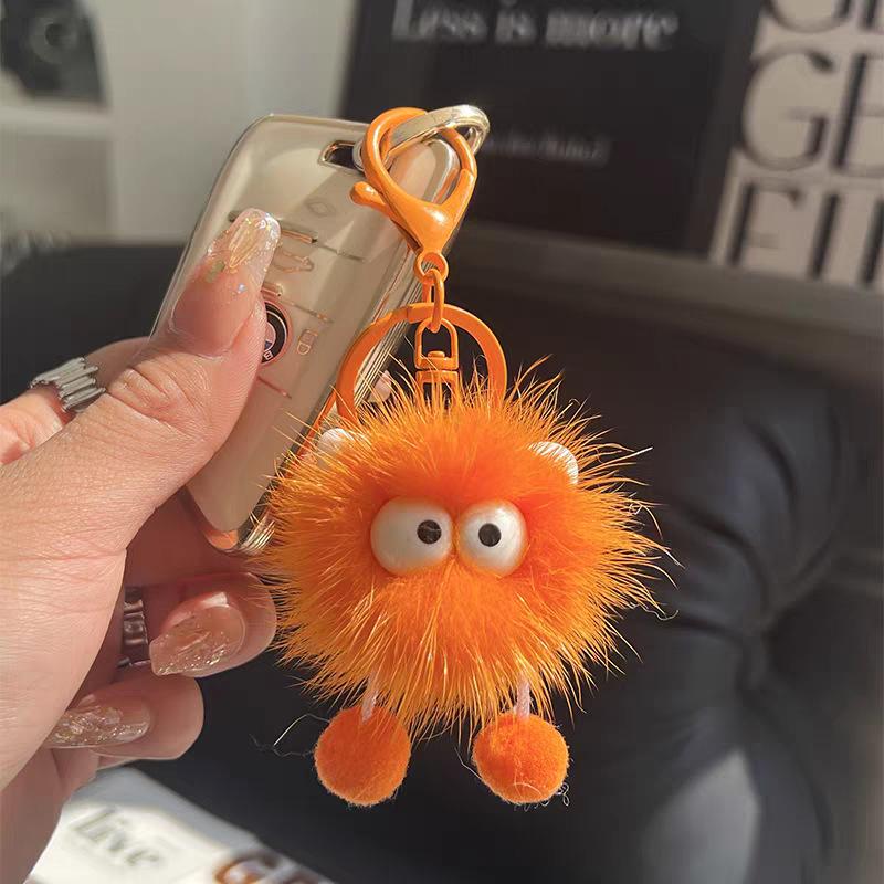 Cute Cartoon Plush Keychain: Otter & Rabbit Fur Elf Ball Pendant Cool Eyes Elf оранжевый