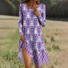 Long  Sleeve Dress For Women Casual Loose Fit Print Dress With Pockets