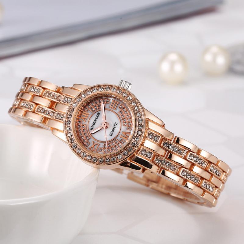 

KINGNUOS модные женские часы-браслет с атмосферой, женские студенческие часы со стальным ремешком и бриллиантами, однотонные часы с ремешком