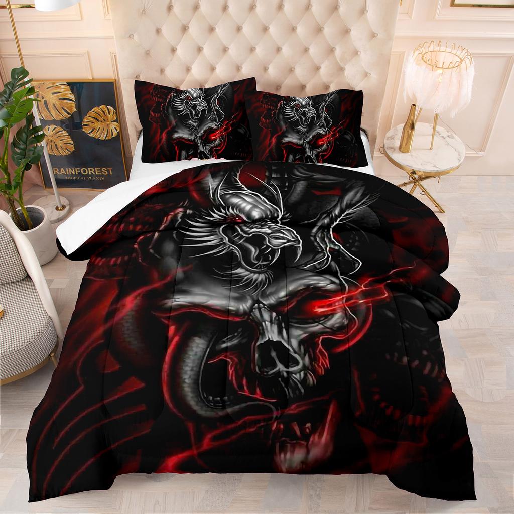 Skull Theme Home Comforter Quilted Blanket Goose Down Duvet Quilt Cover King Queen 3D Blanket Size Twin Quilt Set