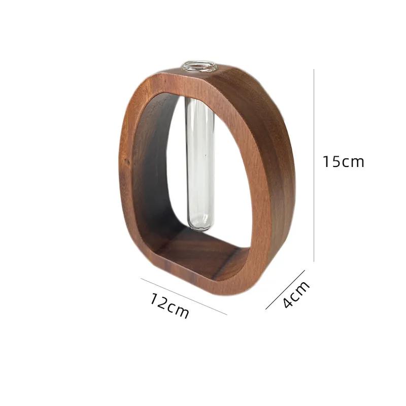 Walnut Solid Wood Vase Creative Flower Arrangement Ornament Simple Glass Plant Flower Arrangement Mini Water Nourishing Vase YLE442