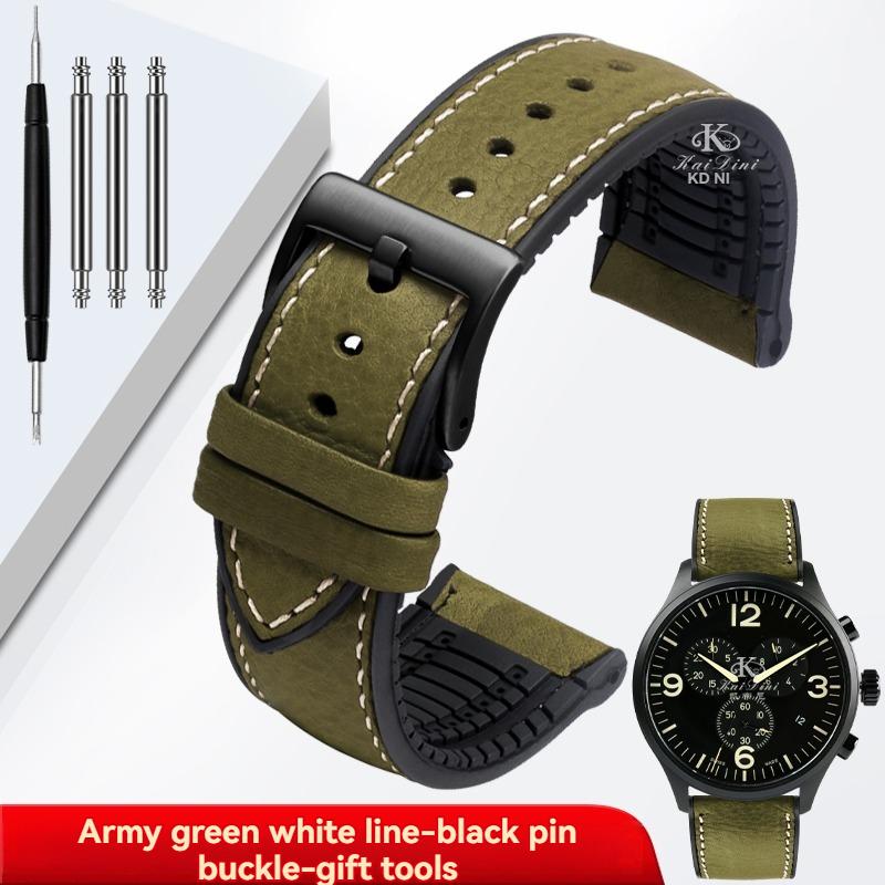 Italy Genuine Leather Skin Watchband For Any Brand Watch Soft Waterproof Rubber Bottom Strap Men Bracelet 19mm 20mm 21 22mm 23mm