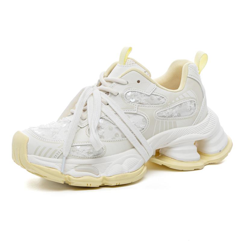 

2025 spring new trend retro platform silver dad shoes women s bundled beads casual heightening shoes sneakers 40 светло-желтого