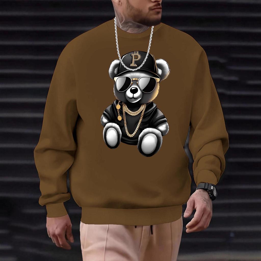 Men's Autumn 2025 Rich Bear Trendy Sunglasses Print Hoodie