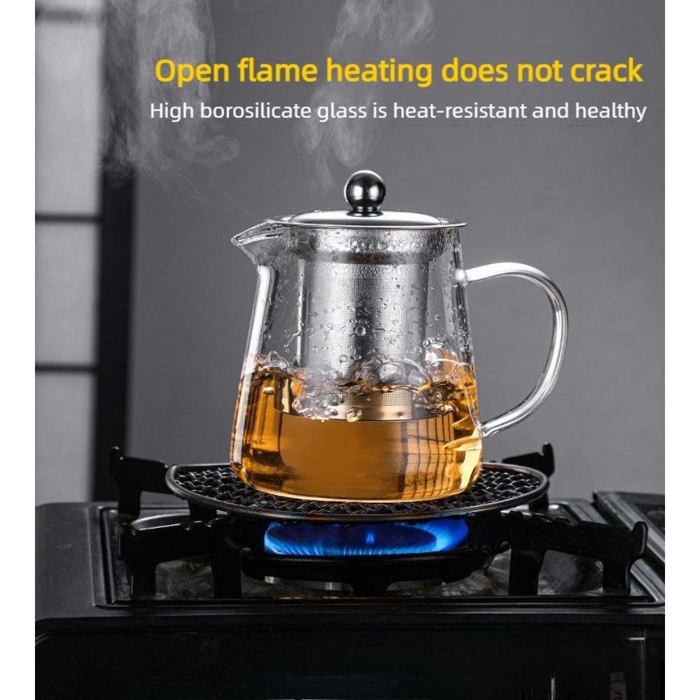 Induction Compatible Glass Teapot 1 Pc Heat Resistant Borosilicate With Stainless Steel Infuser For Daily Kung Fu Tea Brewing