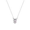 Korean Fashion Pink Crystal Heart Bow Tie Pendant Necklace Silver Color Chain Neck Necklace for Women Wedding Aesthetic Jewelry