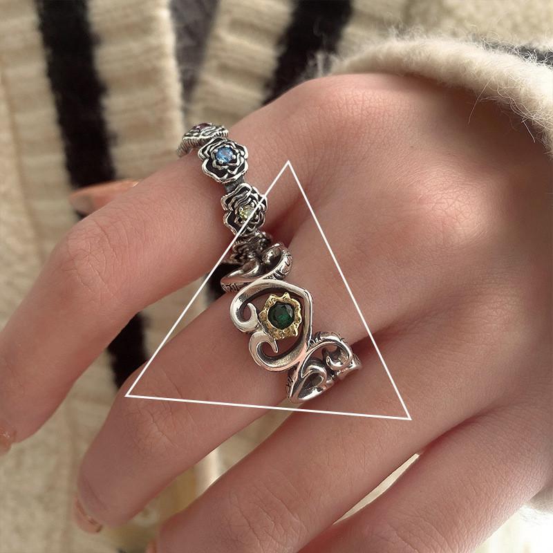 

Silver Artistic S925 Rose Flower Hollow Heart Ring Featuring Rainbow Zircon For Women Modern