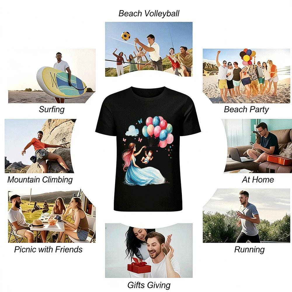 Mother And Baby Balloon Print Casual Adult Top Pure cotton T-shirt