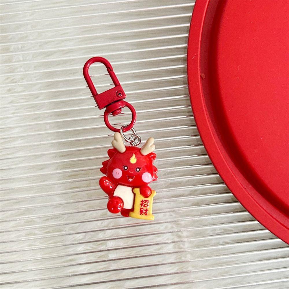 Dancing Lion Zodiac Dragon Keychain Resin Chinese Style Keyring Fashion Lion Dance Pendant  Couple
