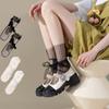 Sheer Mesh Tulle Bow Short Socks Tulle Lace Dot Middle Tube Socks Sweet   Streetwear
