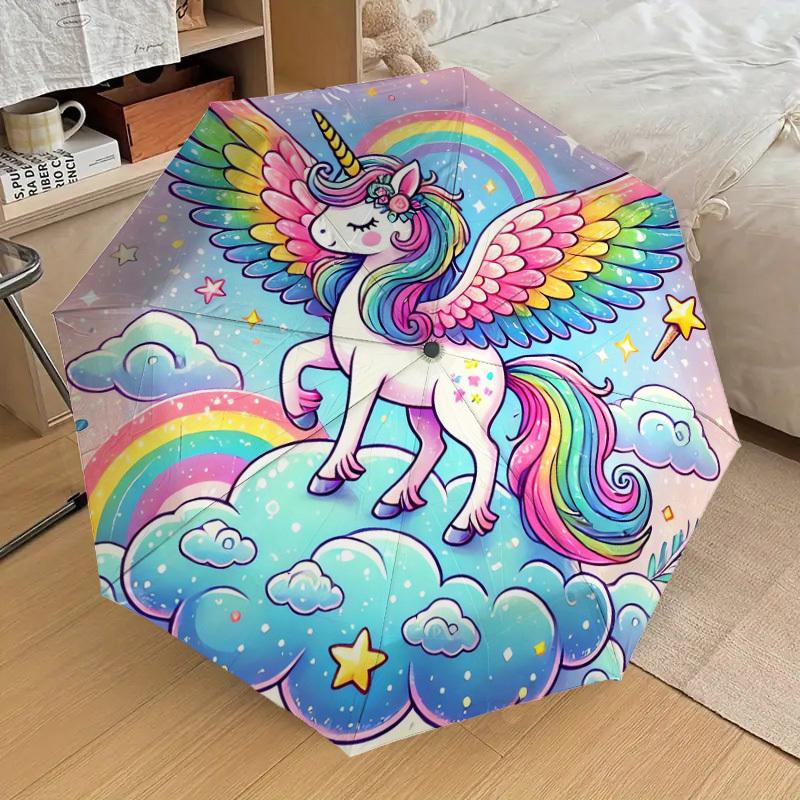 1pc Rainbow Unicorn Fantasy Sky Umbrella with Plastic Handle,Suitable for All Seasons Home Travel Outdoor UmbrellaDD1527
