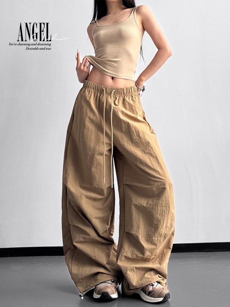 Women's Pink High-Waisted Wide-Leg Pleated Pants - Spring/Autumn 2026 Loose Fit Casual Style