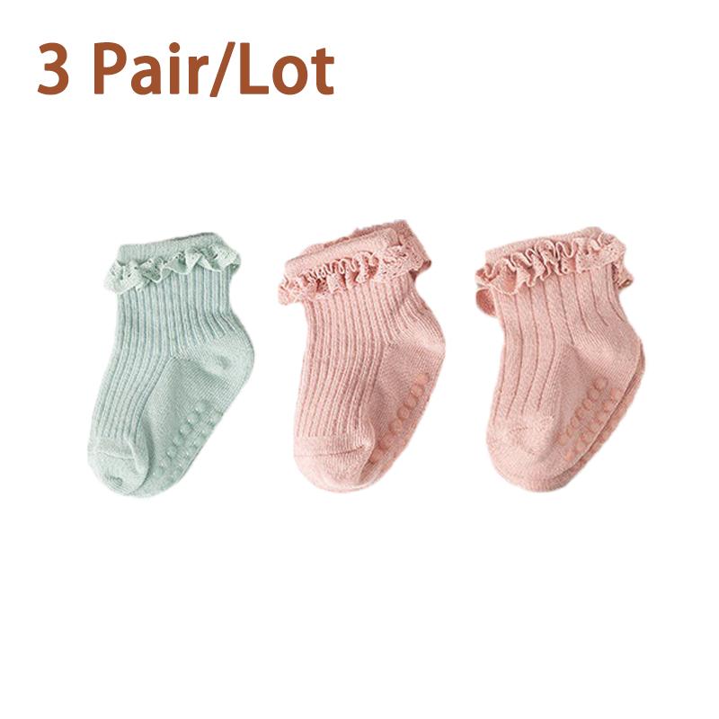 3/5 Paar/Los Neue Baby Kinder Rutschfeste Herbst Winter Baumwollsocken Einfarbig Baby Fußsocken Mädchen Atmungsaktive Rüschensocken