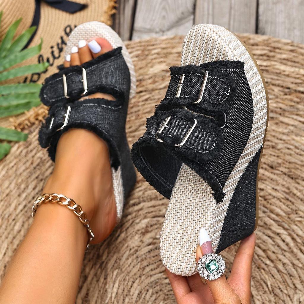 Damstorlek Kil Denim Spänne Slip-on Sandaler - Sommar Utomhus Casual