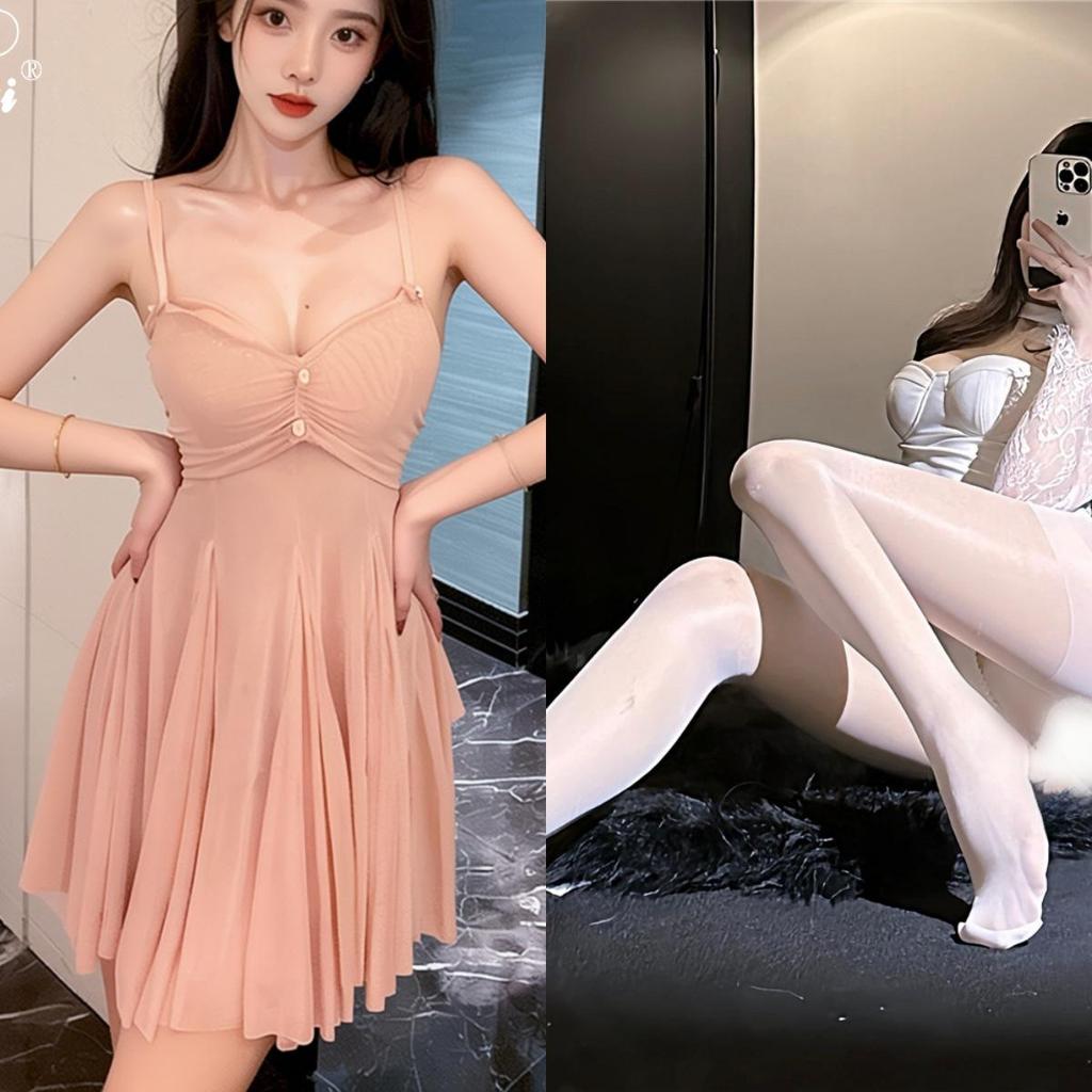 Erotic Lace Mesh Nightgown: Sexy Low-Cut See-Through Camisole Pajamas