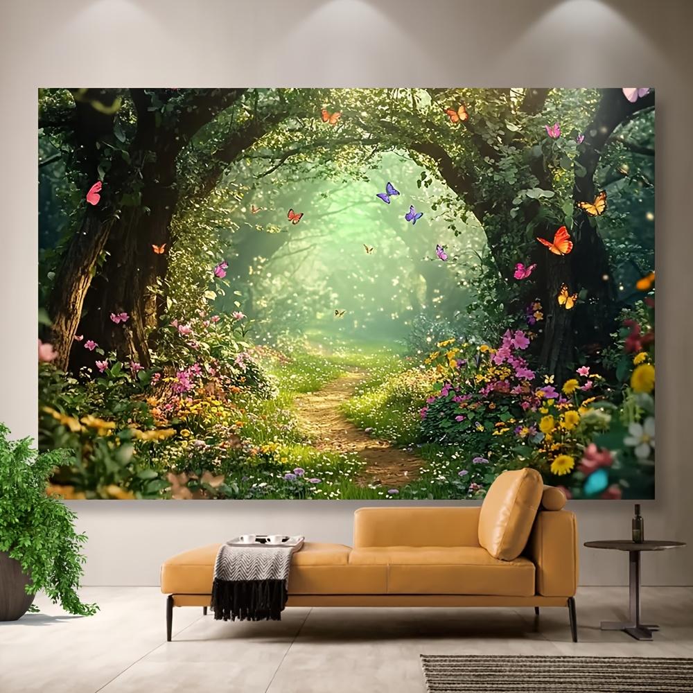 1 Magical Forest Polyester Wall Decoration, a Fairy Tale Fairyland, with Mushrooms, Flowers and Butterflies, Universal