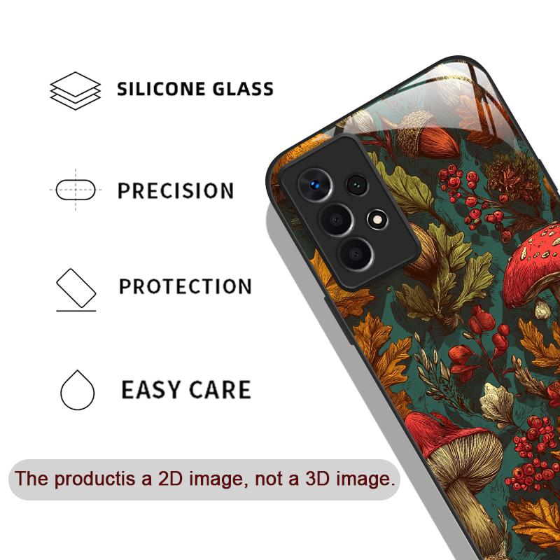 Creative Personality Mushroom Pattern Tempered Glass Phone Case for Samsung Galaxy A56 A55 A54 A53 A52 A36 A14 A15 5G Back Cover