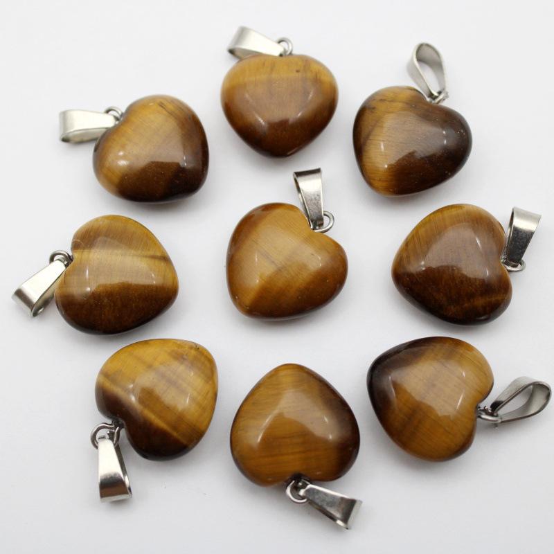 16MM Heart-Shaped Natural Stone Pendant: Amethyst Rose Quartz Green Aventurine Tiger Eye