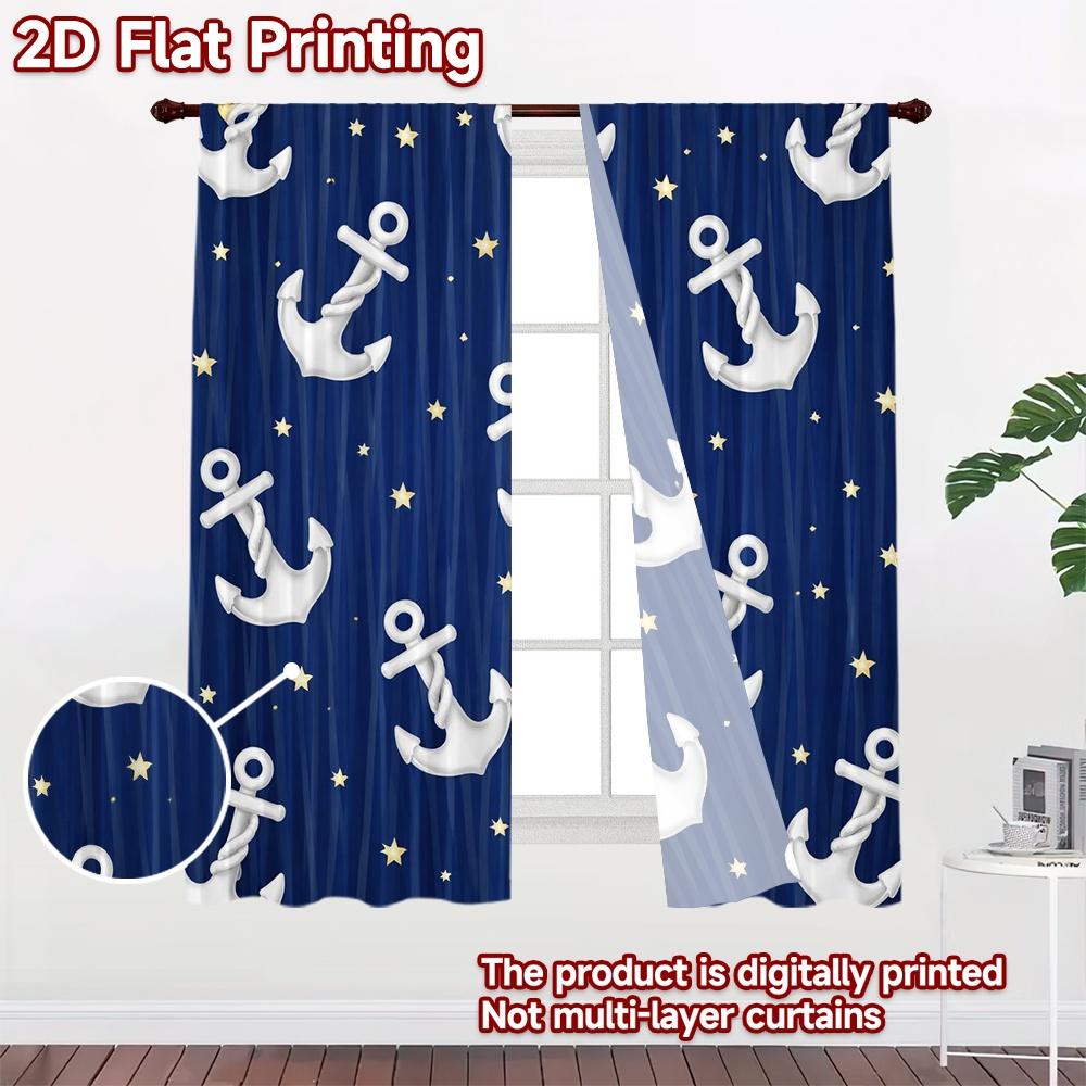 2D FLAT PRINTING 2pcs Curtains (Without Rod) Anchors and Stars Background Modern Modern Curtains Versatile 100% Polyester