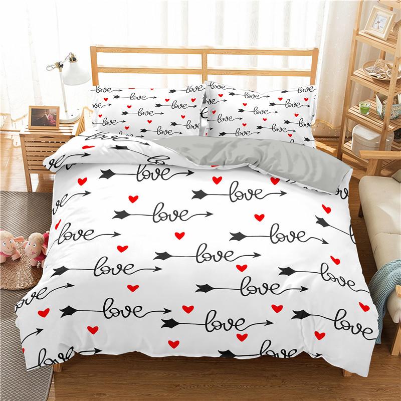I Love You Duvet Cover Microfiber 2/3 Pcs Bedding Set Queen/King/Full/Twin Letter Hello Love Quilt Cover for Lovers Girls Spouse