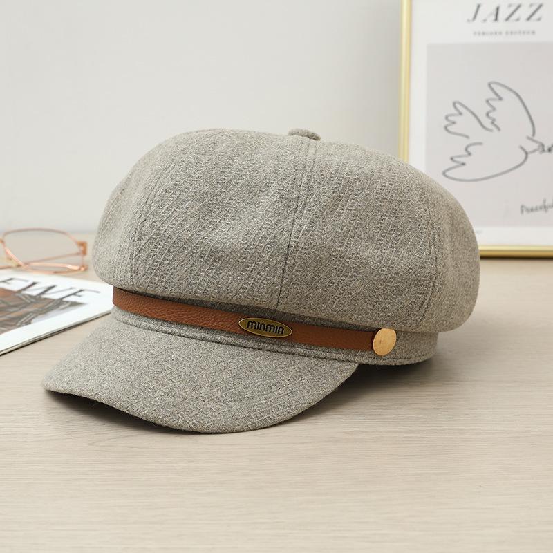 Flattening Cap Women, Beret Newsboy Hat for Small Face, British Style Autumn Winter Octagonal Hat