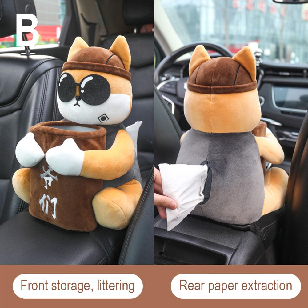 Car Mounted  Cartoon Plush Doll Auto Armrest Box Car Storage Box Tissue Holder Car Interior Accessories
