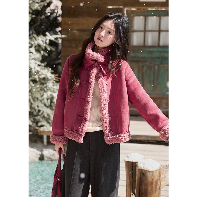 Mi Xiu Retro Suede & Lamb Wool Patchwork Coat