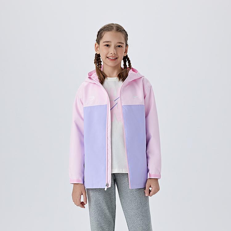Nike Bunda Ležérna S Kapucňou Vetrovka Módna Farebný Blok Dlhý Rukáv Detské bundy Hortenziovo-Fialová N32512379GS-004