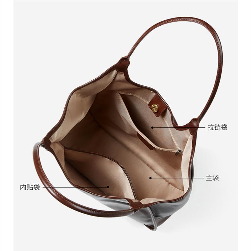 HIFASHION Genuine Leather Women Shoulder Bags Retro Large Capacity Cowhide Hobo Purses Big Bucket Shopping Travel Tote Handbags