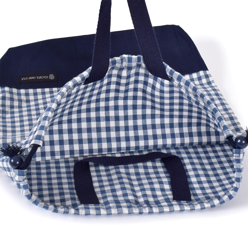 COLORFUL CANDY STYLE Quilted Entrance Set Navy Check x Navy Perfect for Shoe Gym Clothes and Cup Bag for Boys 4-Piece Kindergarten/School (Large
