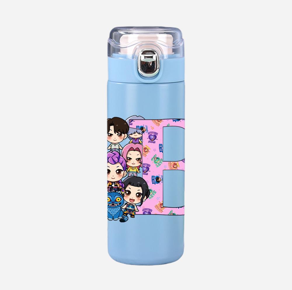 Anime K-Pop 26 English Letter Demon Hunters Printed 400Ml Water Bottle Thermos Cup Portable Stainless Steel Leak Proof Camping Water Cup Kid Gift