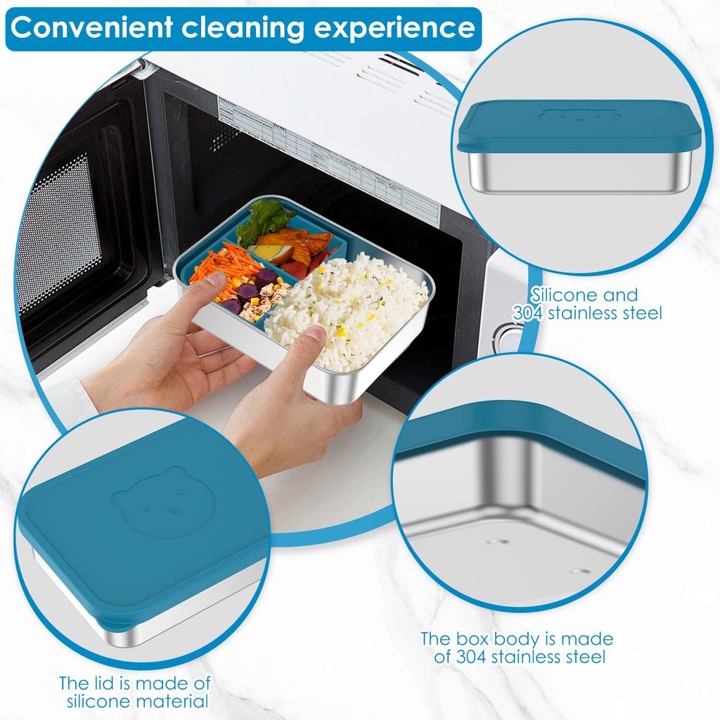 Stainless Steel Lunch Box with Silicone Lid Leak Proof Snack Food Container Picnic Meal Box for School Office Travel Bento Boxes