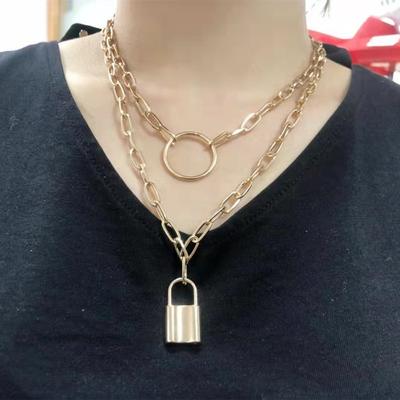 Personalized Retro Cold Wind Chain Women's Versatile Necklace, Multi-layer Metal Ring Lock Pendant Necklace