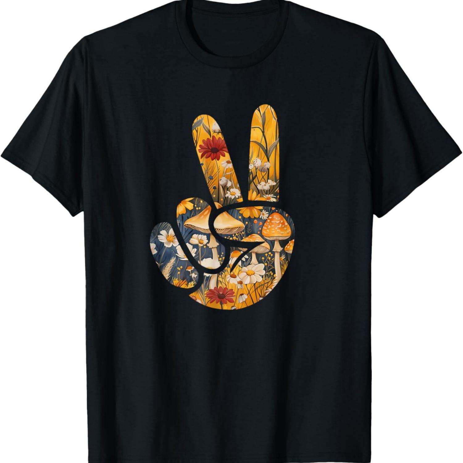 

Natural Silhouette Forest Meadow Cottagecore Peace Sign Hand T-Shirt(11) S чёрный