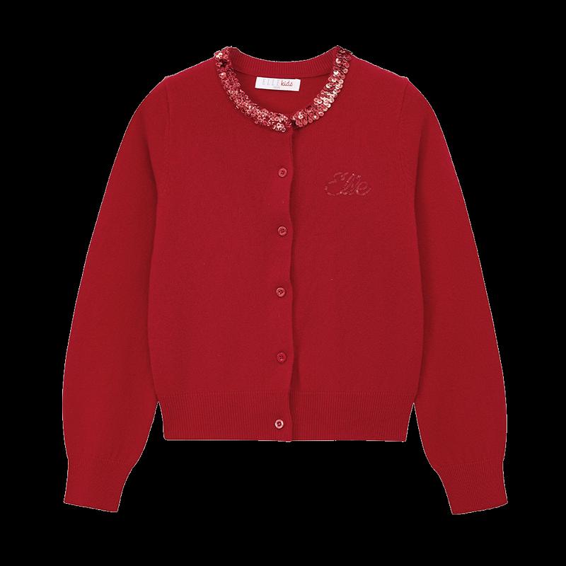 ELLE KIDS Girls' Sequin Neck Wool Knit Sweater