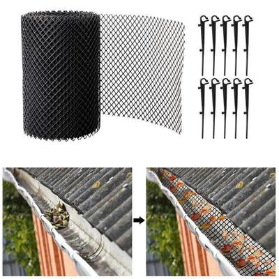 Easy Install Gutter Guard Mesh Roll With 10 Hooks Plastic Leaffilter Bird Blocker Net Anti-Blocking For Roof Gutters Downspouts