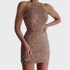 2025 Spring Sexy Halterneck Off-Shoulder Tassel Sequin Dress - European & American Fashion