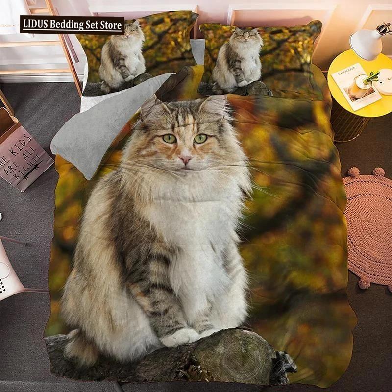 Härligt Sällskapsdjur Katt Sängklädesset Djurtryckta Överdrag Enkelt Dubbelt King Queen Storlek Påslakan Kitty Mönster Polyester Quiltöverdrag