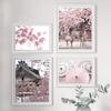 Japan Sakura Fuji Mountain Deer Gebäude Wand Kunst Leinwand Malerei Nordic Poster Und Drucke Wand Bilder Für Wohnzimmer Dekor