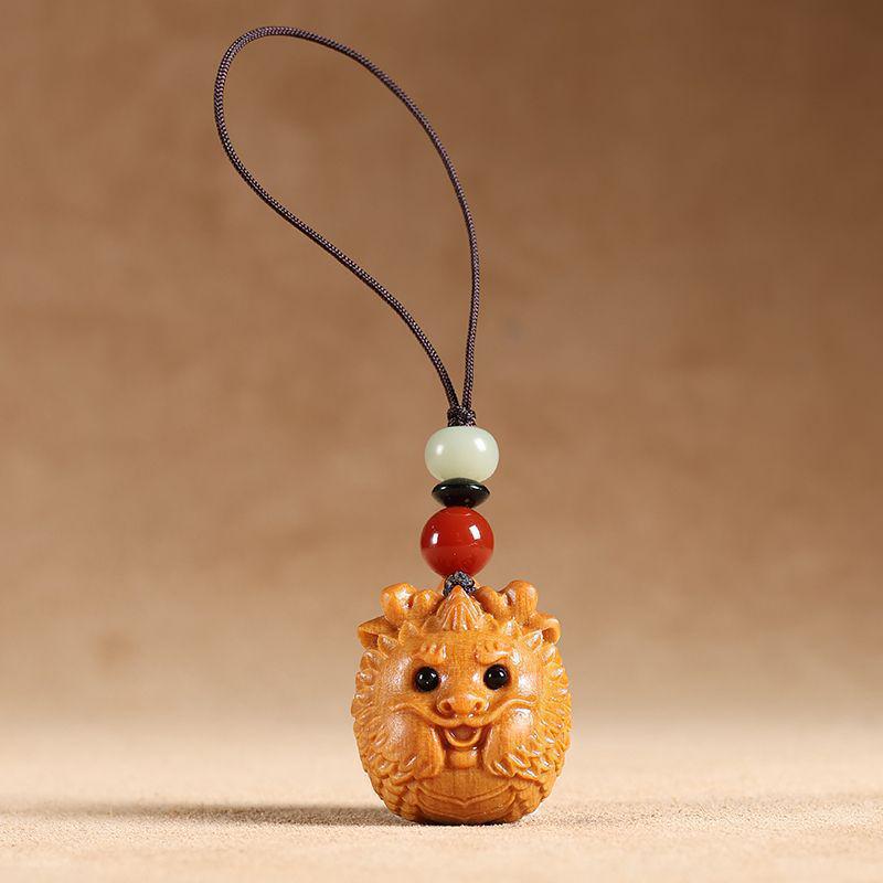 Sandalwood Dragon Zodiac Keychain Pendant – Cute for Men & Women, Little Fat Dragon Design, Car Keyring & Phone Chain Accessory.