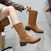 Suede Women Ankle Boots Mid Heels Shoes Snow Warm Fashion Chunky Shoes 2024 Trend Walking Casual Chelsea Winter Cozy Botas Mujer
