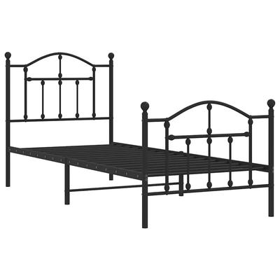 Metal Bed Frame with Headboard and Footboard Black 90 X 200 Cm