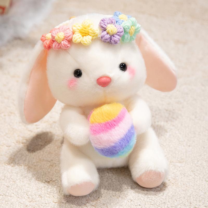 Spring Flower Wreath Cute Rabbit Doll Easter Colorful Egg Bunny Animal Stuffed Plush Toys Happy Easter Party Decor For Home
