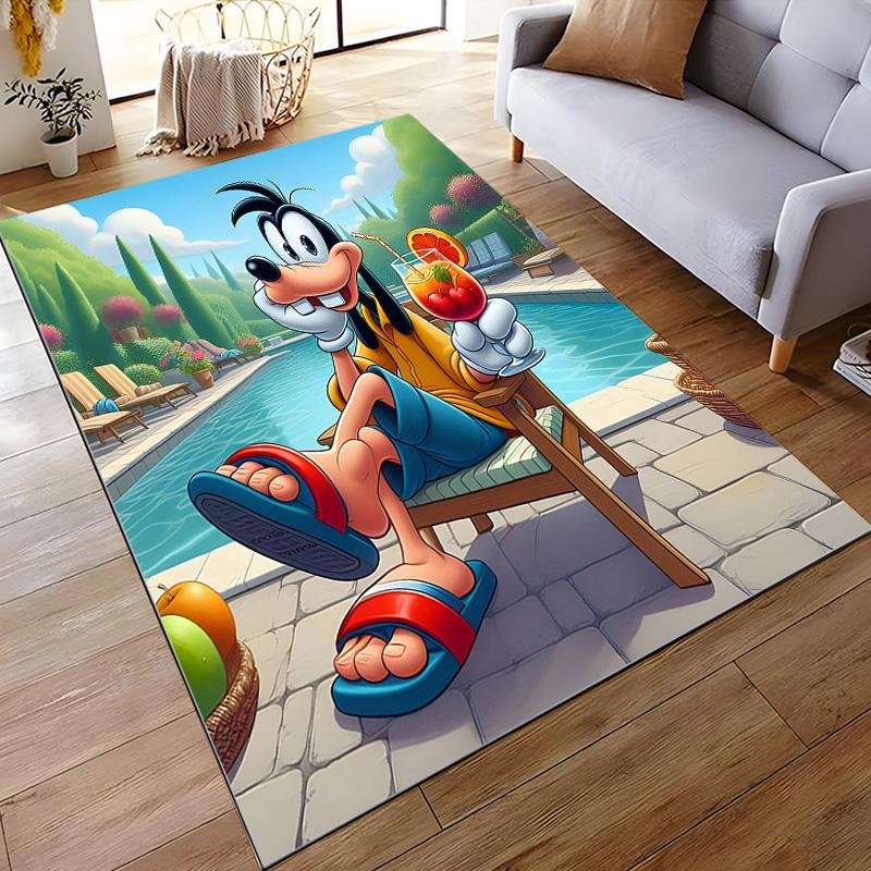 Flannel Rug Goofy Relaxing by Swimming Pool with Tropical Cocktail Summer Cartoon Home Decor Living Room Bathroom Dorm