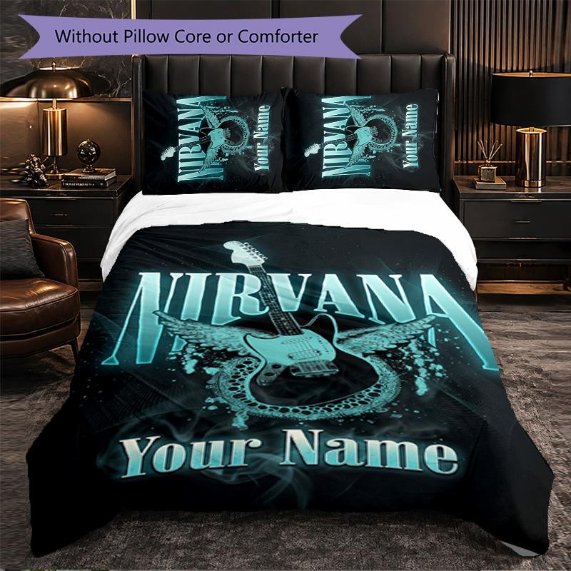 Set Biancheria da Letto Personalizzato con Nome Testo Nirvana, 1 Copripiumino & 2 Federe Regalo Personalizzato per Camera da Letto