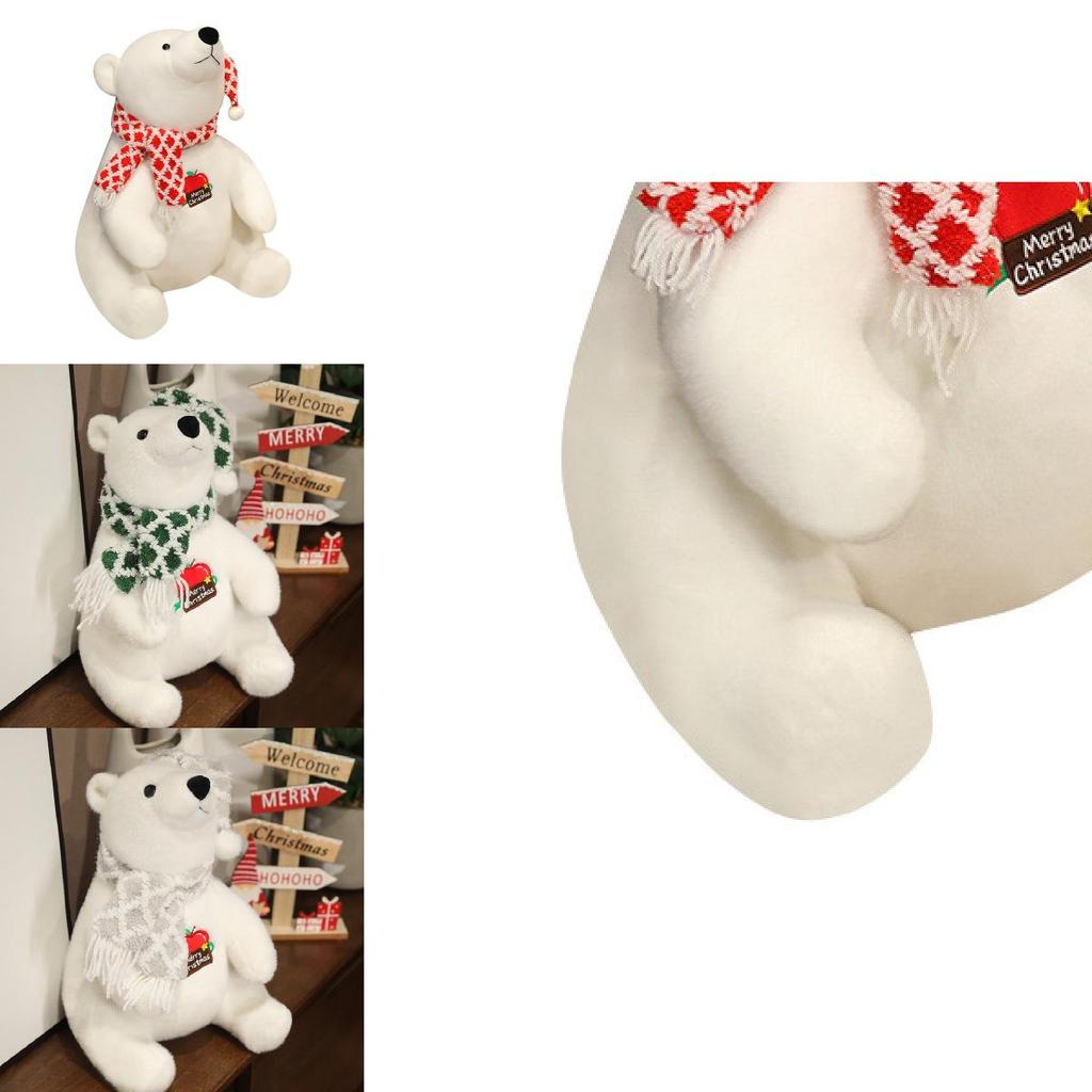 Adorable White Plush Polar Bear Toy With Cute Scarf Perfect For Kids Birthday Gifts And Decorations