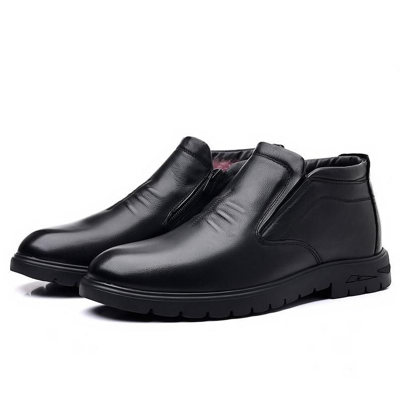 Winter Wool Men's Cotton Shoes Men's One Pedal Piled Thickened the Elderly Leather Dad Men's Shoes 47 Large Size Cotton Boots