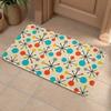 Non-Slip Absorbent Flannel Floor Mat With Mid-Century Atomic Starburst Print, Soft Plush Bath Rug With Retro Geometric Design, Washable Indoor Outdoor