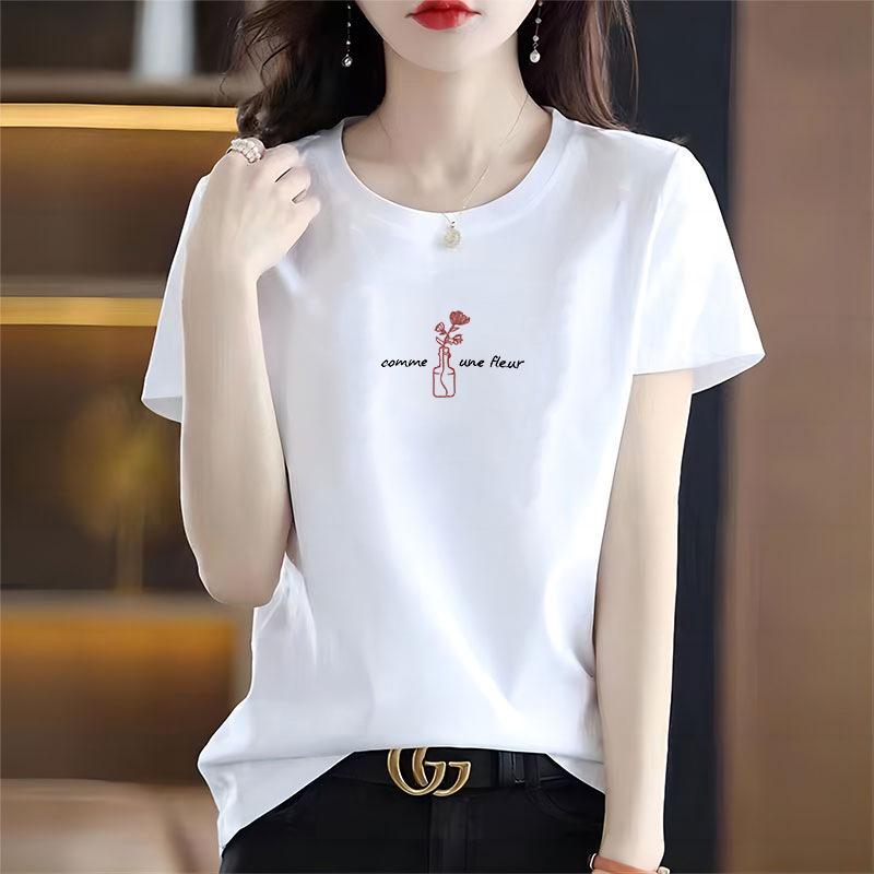 Women's 2026 Summer Round Neck Printed Cotton Short Sleeve T-Shirt, Stylish Versatile Loose Fit